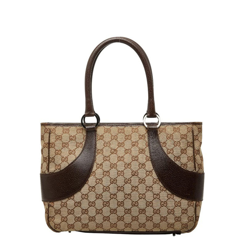 Gucci GG Canvas Handbag Tote Bag Brown Beige Leather